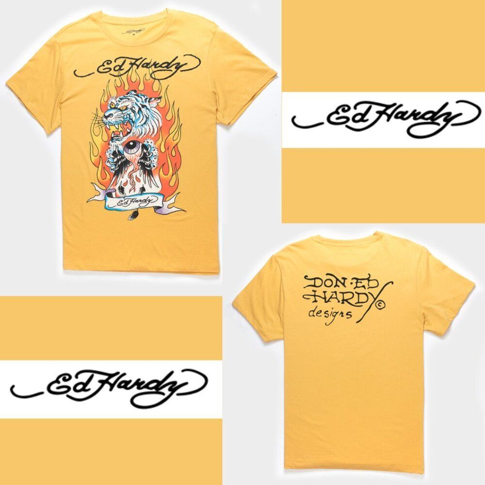 NWT - Ed Hardy Yellow Fire Tiger T-Shirt